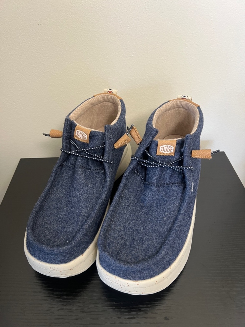 Hey Dude Navy Platform Slip-On Sneakers with Tan Accents